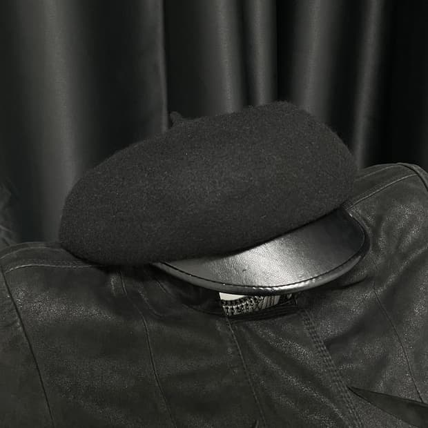 None Leather Brim Wool Beret