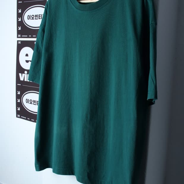 (L-XL) 에이치앤엠 반팔 티셔츠 그린 무지 올드스쿨-H31982