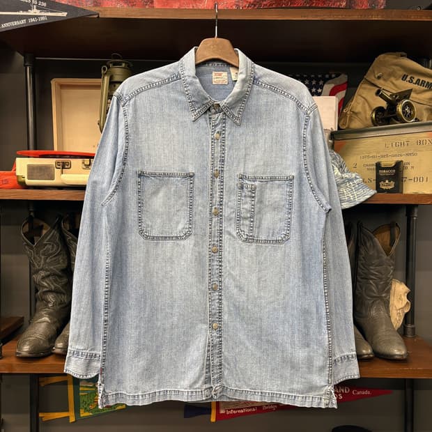 90s 리바이스 드라이굿즈 리벳버튼 워크 데님셔츠 빈티지워싱 N717