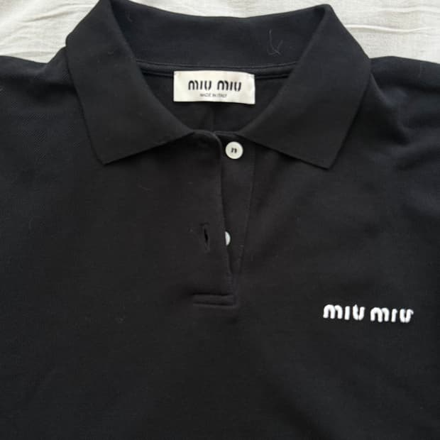 미우미우 코튼 피케 폴로 셔츠 블랙 m