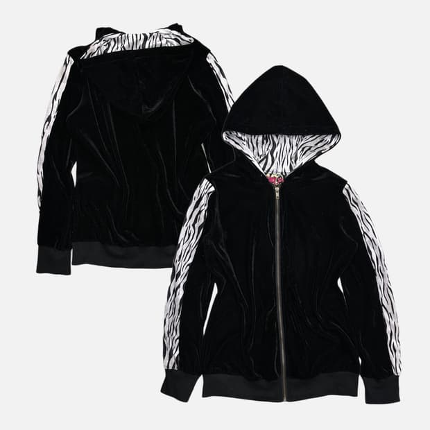 zebra detail vevlet hood zip-up