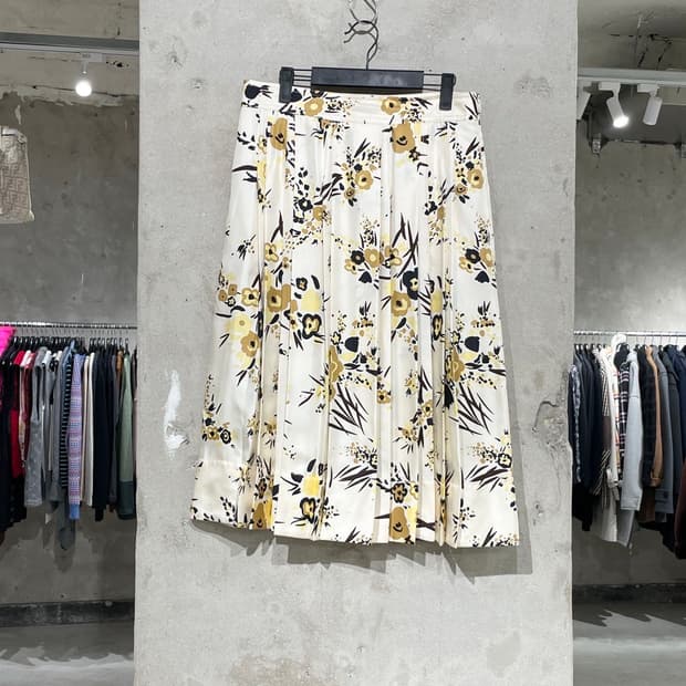 토리버치 크림 플로럴 플리츠 실크 트윌 롱 스커트