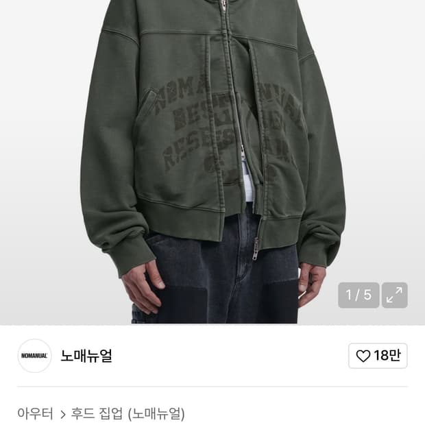 노매뉴얼 OVERDYED D.F.L HOODED ZIP-UP 판매합니다.