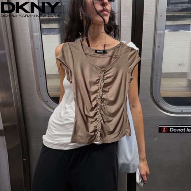 DKNY shirring ruffle top