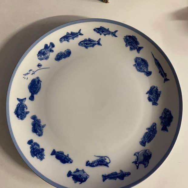 일본 물고기 그림 접시 그릇