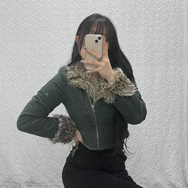 빈티지 보헤미안시크 퍼 무스탕 크롭 자켓 90 C07656