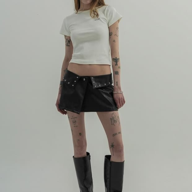 분트 belt stud leather skirt
