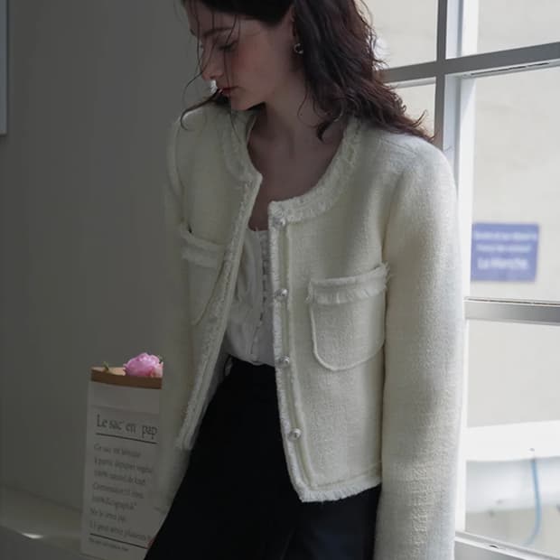 드헤베 트위드 자켓 Fringe Trimming Tweed Jacket