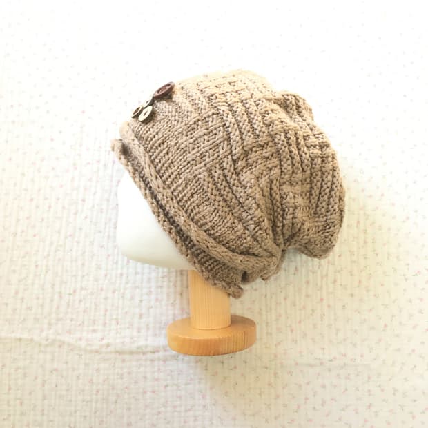 JPN/ 모리걸브라운비니 모리룩우드단추비니 핸드메이드비니