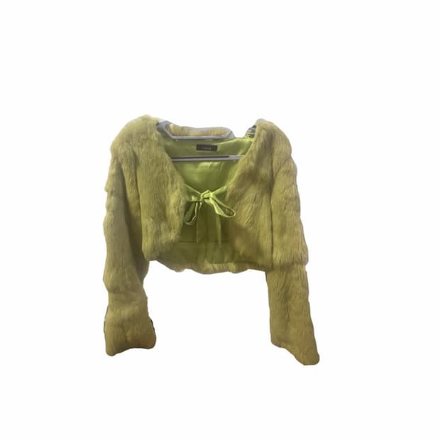 두쫀쿠🧆룩) 빈티지 그린 퍼자켓(벨벳 리본 디테일!)