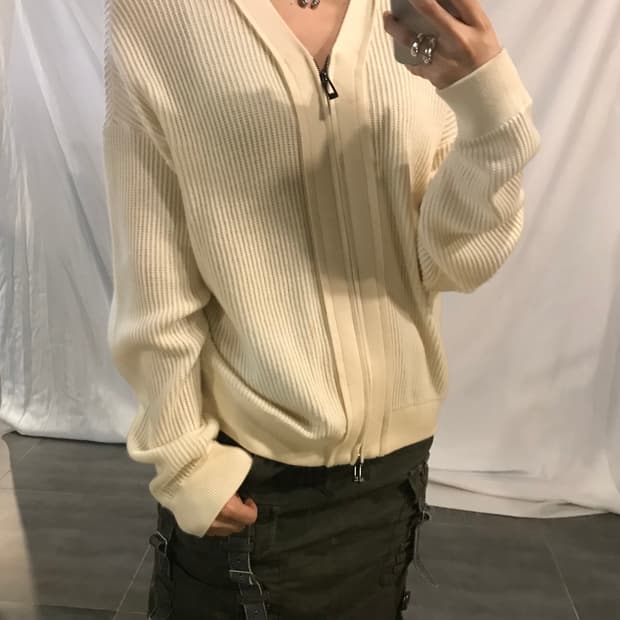 Armani White Knit Zip-up