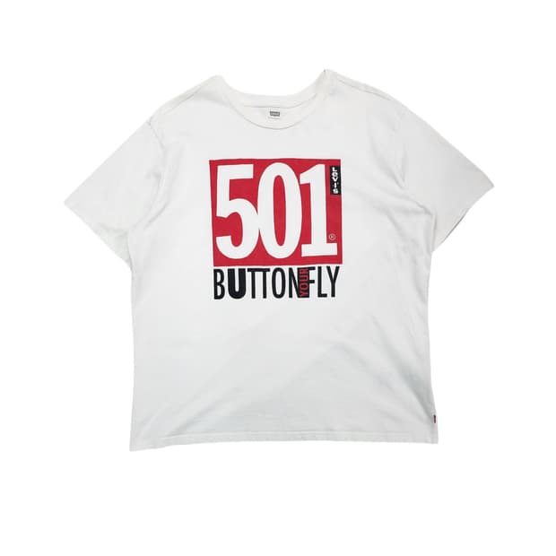 XL Levi's 501 버튼 플라이 그래픽 반팔 티셔츠