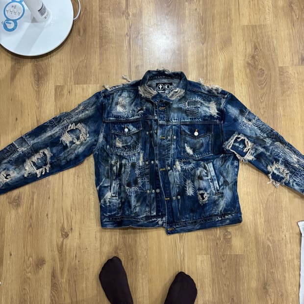 떠그 클럽 / 데미지 워싱 데님 자켓 청자켓 / 2xl 110