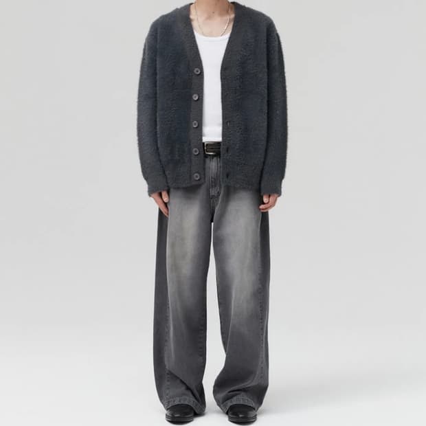 파브레가 카밀 앙고라 오버핏 가디건 (다크 그레이)