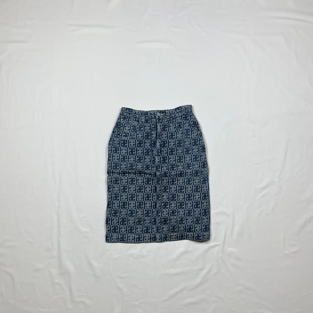90’s 에비수 evisu 자카드 패턴 데님 스커트 치마