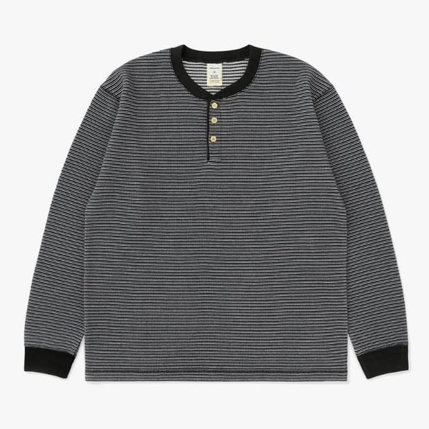 [S] 카키스 Waffle Henley L/S Tee 블랙 와플 티셔츠