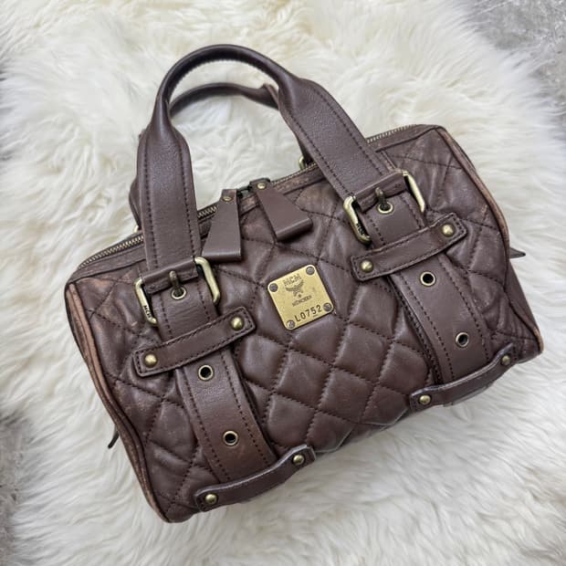 mcm 브라운 퀼팅 레더 보스톤백 *극레어