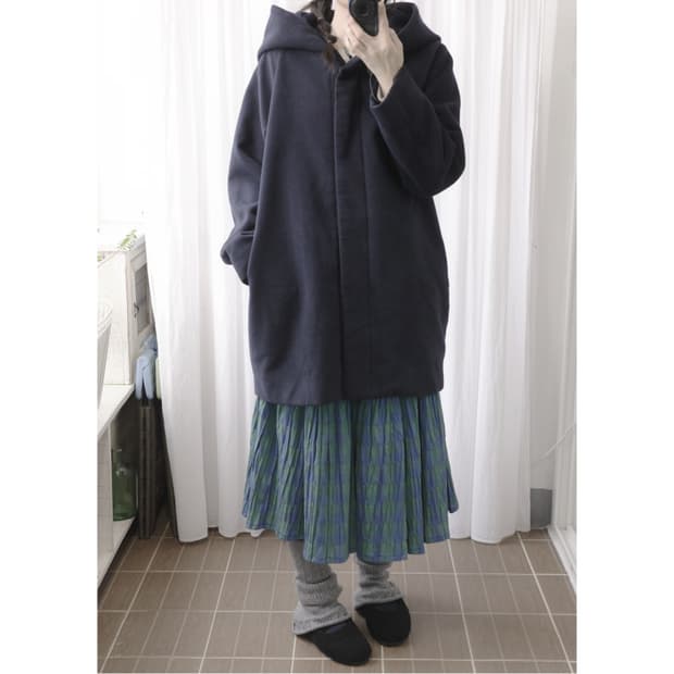 Navy hoodie half caot