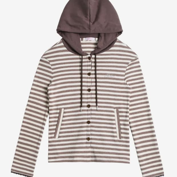 헤티 스트라이프 슬림 후드 가디건