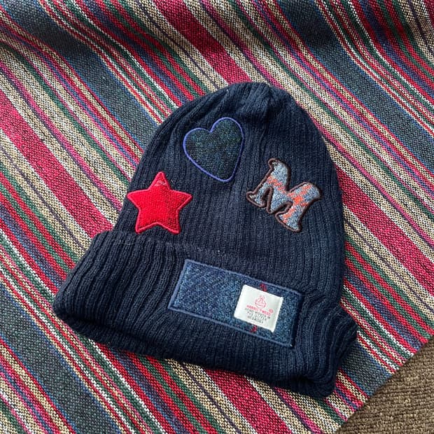 Harris Tweed  패치 니트 비니 