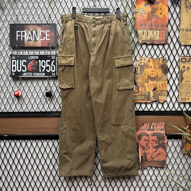 JPN VINTAGE 밴딩 카고 팬츠 사이드 포켓 포인트 베이지