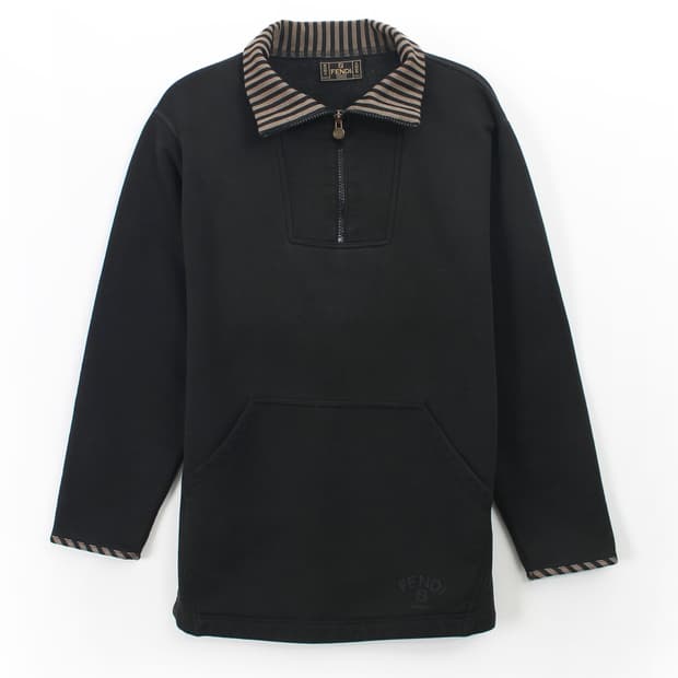 펜디 Fendi 빈티지 블랙 스트라이프 카라 반집업 맨투맨 스웻셔츠