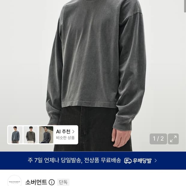 소버먼트 460G 크롭 피그먼트 롱슬리브 차콜
