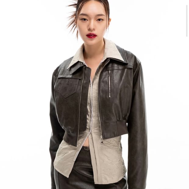 카프리슈 크롭 레더 자켓 (카키브라운컬러)