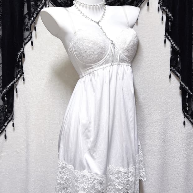 퓨어 화이트 레이스 새틴 슬립 탑원피스 란제리 코르셋 갸루 엔젤릭 페어리