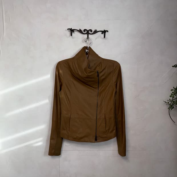 Mocha brown goat skin two way draped jk