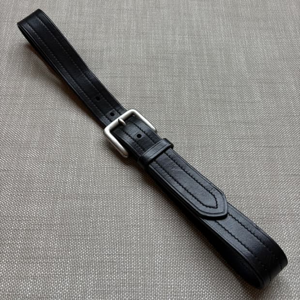 [32] 90s USA Eddie Bauer 블랙 레더 솔브 버클 벨트