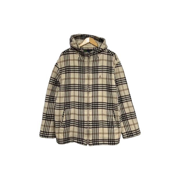 빈폴 빈티지 체크 기모 모직 후드집업