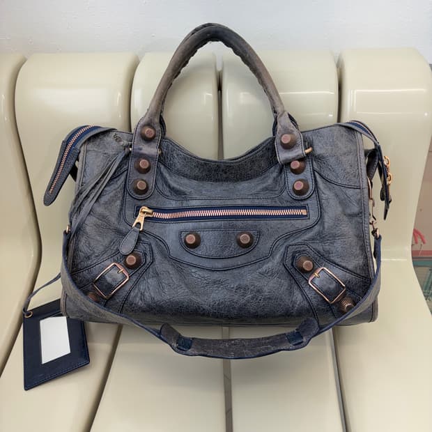 [A 정품] 발렌시아가 자이언트 시티 모터백 블루 카키그레이