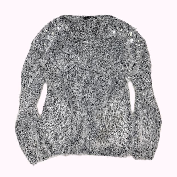 white hairy jewel knit