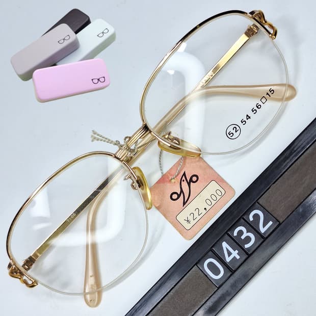 골드 여성용 반무테 7106 안경테 52mm 일본 빈티지 데드스톡 수입 