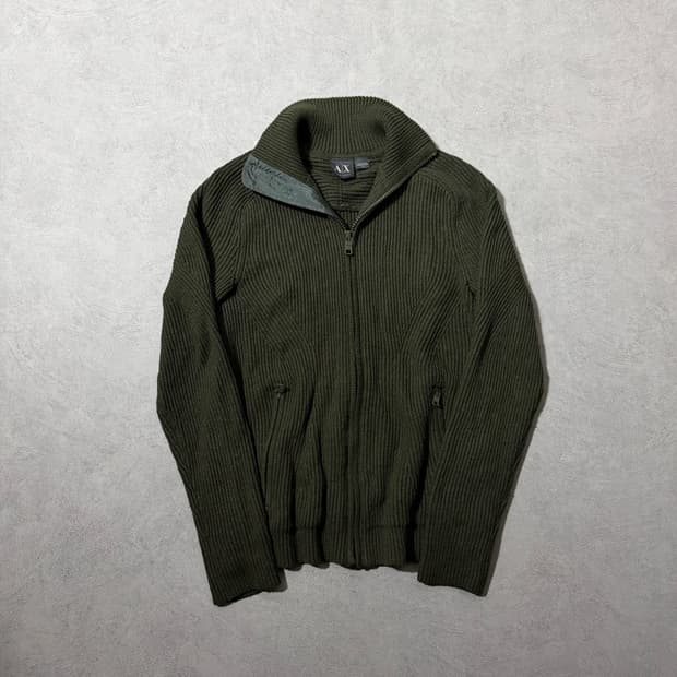 아르마니 익스체인지 코튼 니트집업 올리브