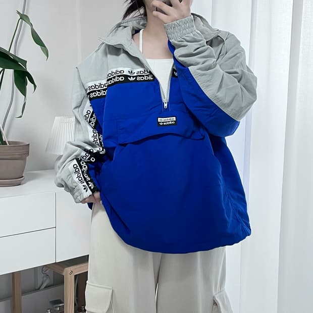 [정품] 아디다스 그레이블루 배색 아노락 [ L ]