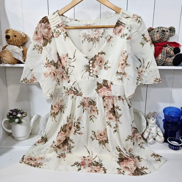 (LEST ROSE) 로즈 플라워 쉬폰튜닉 블라우스