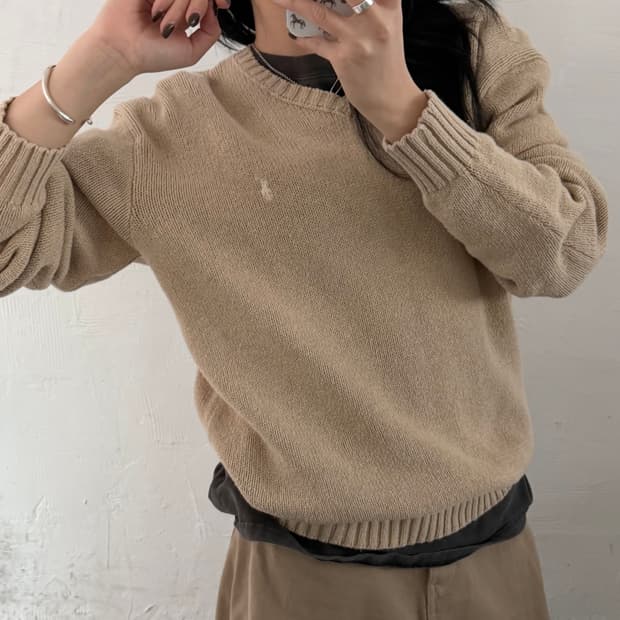 Polo 폴로 랄프로렌 베이지컬러 브이넥 코튼 니트