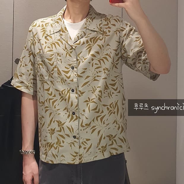 새제품 생로랑 팜트리 리프 하와이안 셔츠