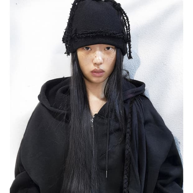 정도 니트 브레이드 비니 블랙