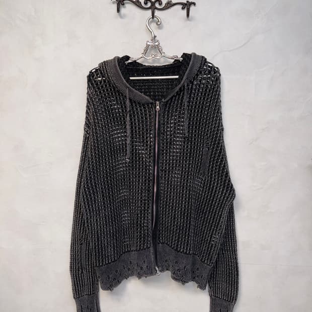  Pigment charcoal grunge net warmer 후드집업