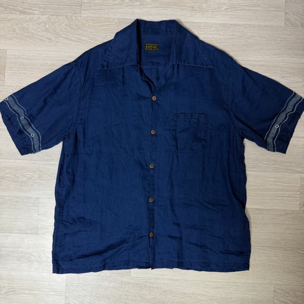 캐피탈 프렌치 크로스 리넨 알로하 셔츠 인디고