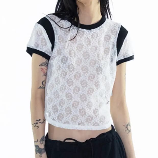 김미더영 레이스 믹스드 시스루 탑