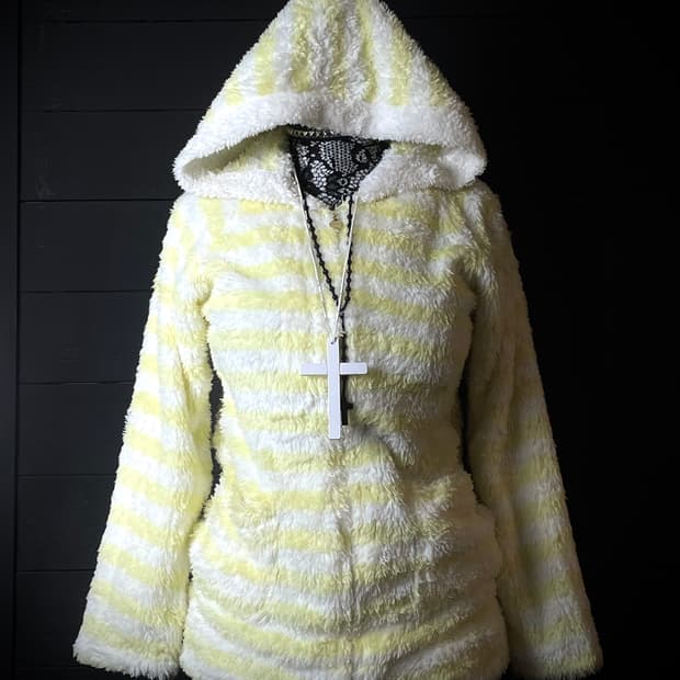 SUGARDOLL 슈가돌 레몬 옐로우 스트라이프 줄무늬 퍼 후드집업