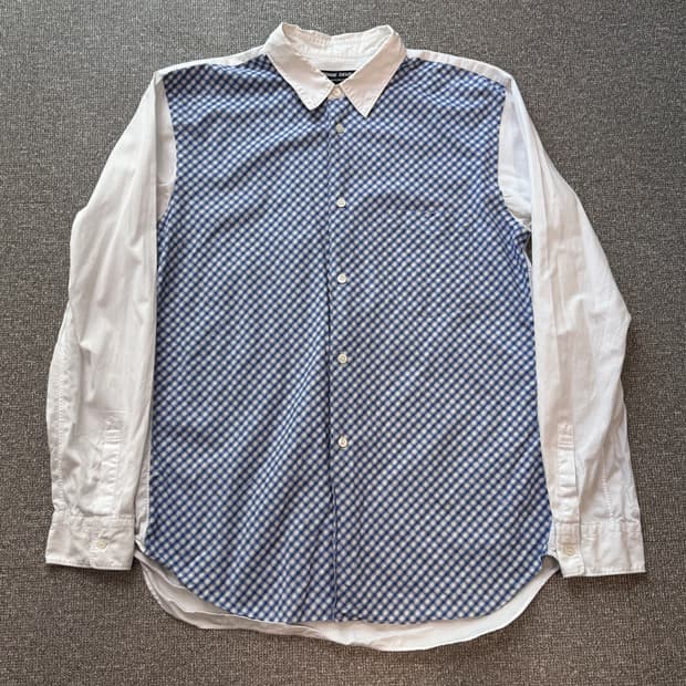 꼼데가르송 옴므 듀스 타탄 체크 배색 셔츠 L 