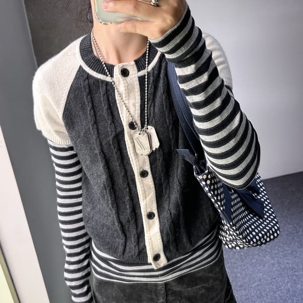 charcoal wool raglan half cardigan
