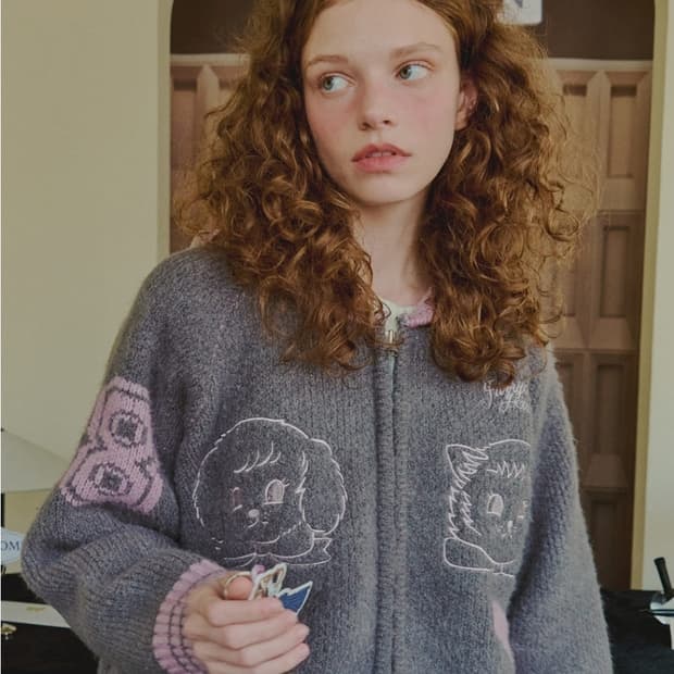 론론 furry 고양이 니트 후드집업 후드가디건