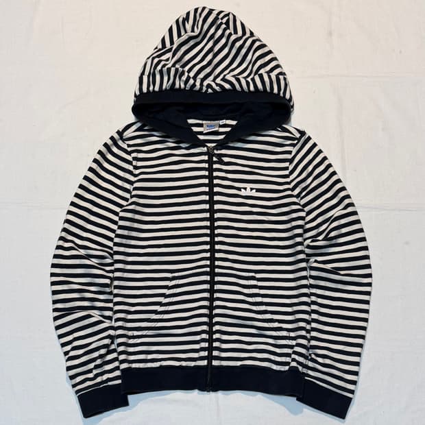 초희귀) 아디다스 스트라이프 후드집업 블랙 화이트