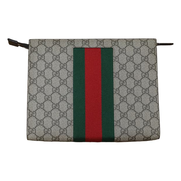 [정품]구찌 GG 수프림 캔버스 웹 파우치 베이지 에보니 클러치